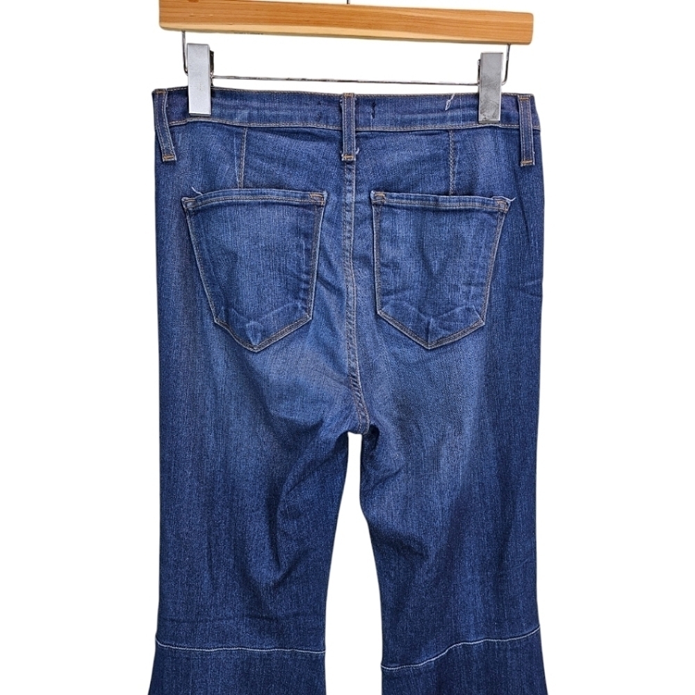 Judy Blue Womens Super Flare High Rise Raw Hem Jeans Sz 7/28 Blue Retro 70s Boho - Picture 8 of 13